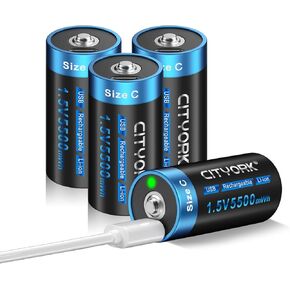 1.5V 15000mAh USB Rechargeable D Lithium Batteries, Constant Output D Cell Li-ion Batteries 4 Pack, Fast Charging (Include 4 Pcs USB Charging Cable)