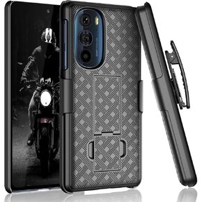 Tekcoo for Motorola Edge 30 Pro/Edge X30 Case/Motorola Edge Plus 5G UW 2022 Holster Clip, [Tstraw] Hard Shell [Kickstand] Secure Locking Belt Swivel Clip Defender Carrying Full Body Cover Black