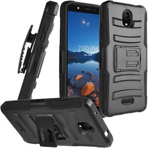 for Cricket Icon 2 (2020 Version) U325AC - Phone Case w/Belt Clip Holster - CV1 Black
