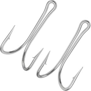 Stainless Steel Double Fishing Hooks,7PCS Classic Fishing Double Frog Hooks with Open Shank Barbed Hooks for Saltwater Freshwater