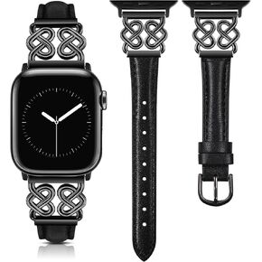 TOYOUTHS Leather Band Compatible with Apple Watch Bands Women 38/40/41/42/44/45/46/49mm Dressy Slim Leather Strap with Designer Heart Knot Buckle for iWatch Series 10/9/Ultra/SE/8/7/6/5/SE/4/3/2/1