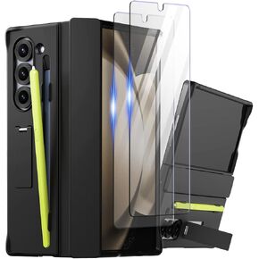araree Nukin 360 SP Galaxy Z Fold 6 Case with Hinge Protection, Adjustable Kickstand, S Pen Holder,2 Pack Tempered Glass Screen Protector, (Black + Tempered Glass[2 Pack])