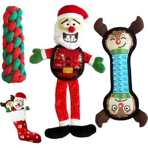 Christmas Dog Toys with Dog Christmas Stocking - 3 Pack Durable Squeaky Xmas Dog Toys for Medium and Large Dogs