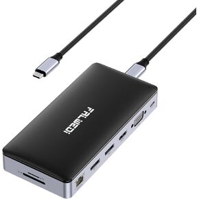 USB C Laptop Docking Station, 15 in 1 Triple Display Multiport Adapter with 3 Monitors，Dual DP, HDMI, VGA, USB Ports, RJ45, SD/TF, Mic/Audio, PD，Dock Compatible for Dell/Surface/HP/Lenovo Laptops