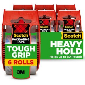 Scotch Tough Grip Moving Packaging Tape, 1.88"x 22.2 yd, Strong Hold on All Box Types Including Recycled, Secures Boxes up to 80 lbs, 1.5" Core, Clear, 6 Dispensered Rolls (150-6)