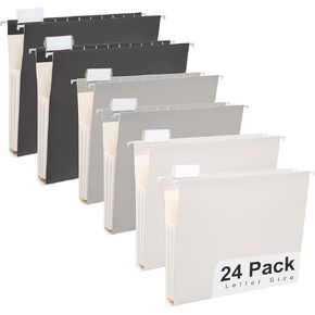 Y YOMA 6 Pack Extra Capacity Hanging File Folders Letter Size Accordion Decorative Reinforced File Folder Cute Colored Expandable Folder for Office Home with 1/5-Cut Adjustable Tabs, Ash Grey