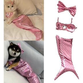 Cat Mermaid Costume Creative Cat and Dog Costumes Funny Cat Mermaid Costume Cat Mermaid Fishtail Dress Puppy Mermaid Fishtail Dress Pet Mermaid Costume Humor Funny Photo Props (Pink)