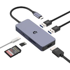 6 منافذ USB C Hub، محول USB C، محول محور متعدد المنافذ 4K HDMI ثنائي العرض، دونجل لأجهزة الكمبيوتر المحمول Surface Pro 8 والمزيد (4K HDMI USB 3.0 SD/TF قارئ بطاقة 100W PD) in Kuwait