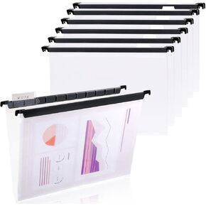 10 Pack Letter Size Clear Hanging File Folder with Tab Cabinet DivTiders Hanging Organizer File Folders Document Folder Plastic Transparent for File Cabinets Document Filing