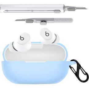 غطاء حافظة متوافق مع سماعات أذن Beats Solo Buds، حافظة من السيليكون الناعم مع مجموعة أدوات تنظيف، غطاء واقٍ مقاوم للصدمات مع سلسلة مفاتيح ملحقات حلقة تسلق (وردي)