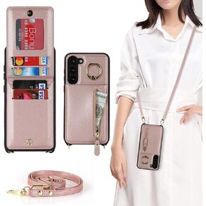 Jaorty for Samsung Galaxy S23 Plus 5G Phone Case for Women with Card Holder,Galaxy S23 Plus Case Wallet Crossbody Lanyard with Strap,Credit Card Slots Kickstand Case with Ring Holder,6.6 Inch,Burgundy