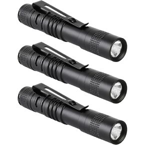 Mini Pocket Flashlight, 3 Pcs Small LED Pen Light with Clip, 500 Lumen Torch Powered by AAA Battery, Portable Versatile for Inspection Medical Repair Camping Outdoor Emergency (White Light)