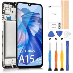 Screen Replacement for Samsung Galaxy A15 5G A156 LCD Display SM-A156B,SM-A156P,SM-A156U Digitizer Touch Screen Assembly Repair Parts with Frame(lncell,No Fingerprint Function)