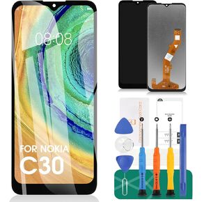شاشة بديلة لهاتف Nokia C30 لهاتف Nokia C30 LCD لهاتف Nokia TA-1357 TA-1377 TA-1369، قطعة إصلاح شاشة تعمل باللمس باللون الأسود