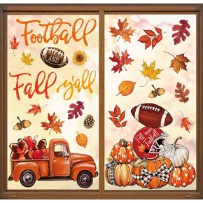 Whaline 6 Sheet Thanksgiving Window Clings Vintage Pumpkin Maple Leaf Turkey Reusable Window Decals for Autumn Harvest Fall Party Supplies Glass Home Decor