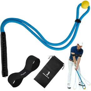 Golf Swing Trainer Rope Aid: Speed Power Tempo Training - Indoor Club Rope Whip Swing Posture Practice Golf Lag Rope Shot Drill Swing Trainer Equipment Exercise Buddy With Weighted Ball (Blue)