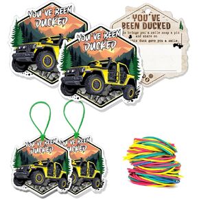 You've Been Ducked Card, Duck Duck Tags, Ducking Game Card, Ducked Tags, Rubber Duck for Tags, Yellow DCUK and White JP Car Design, with Round Hole and Rubber Bands