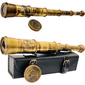Rare Brass Telescope Spyglass - East India Company 1818 Tracker Vintage Pirate Spyglass Scope Antique Large Handstitched Leather Gift Box (BT-EIC17)