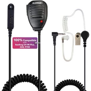 MIRKIT Radio Baofeng Accessories Set of Baofeng Mic with Acoustic Tube Earpiece Listen Only, Reinforced Cable Compatible with Baofeng UV-9R Plus, BF 9700, A-58, UV XR, UV 5S, GT 3WP 100% USA Warranty