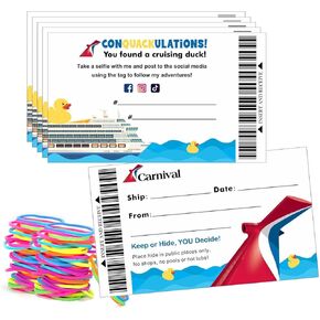 Cruising Duck Tags,Cruising Rubber Duck Tags,Carnival Cruise Line Gold Sailing Card,Duck Duck Tags,Ducking Game Cards, 50 Pack, 3.7 x 2.2 inches,with Hole and Rubber Bands(7FDC224)
