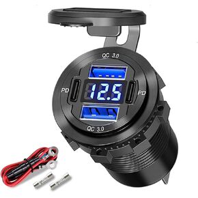 Aluminum Alloy Shell of The WNNBTOVN USB C Car Charger Adapter,108W Cigarette Lighter USB Fast Charger with 4 Ports,LED Intelligent Display Voltmeter