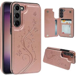 Korecase for Samsung Galaxy S24 FE Butterfly Leather Wallet Case with Card Holder Double Magnetic Clasp Back Flip Protective Cover for Samsung Galaxy S24 FE 5G,Mint Green