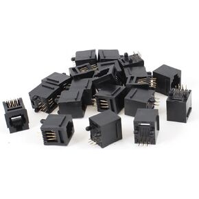 uxcell 20 Pcs Black Plastic 180 Degree RJ12 6P6C Network Modular PCB Connector Jacks