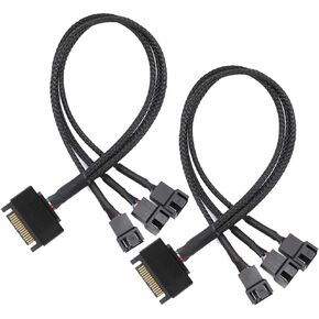 2pcs SATA to 3 Way 3 Pin / 4 Pin PMW 12V PC Case Fan Power Adapter Cable, 3-Pin or 4-Pin (PWM Connector) to 15 Pin SATA Computer Cooler Cooling Fan Power Cable