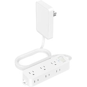 Flat Outlet Extender with Detachable Outlet Cover, Flat Wall Extension Cord with 6 Sockets, Flat Plug Power Strip with 5 FT Cord Hidden for Home, Office, College Dorm, White