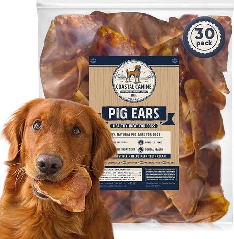 Pig Ears for Dogs Made in USA (30 Pack) Pork Ear Dog Chews Long Lasting | Natural Pigs Ears Dog Treats for Aggressive Chewers | Great for Small & Large Dogs | No Rawhide, Additives or Preservatives in Saudi Arabia