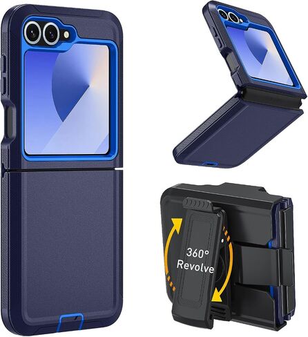 for Samsung Galaxy Z Flip 6 Case, Flip 6 Heavy Duty case,[Belt Clip Holster][Military Grade Protective ][Shockproof] [Dropproof] [Dust-Proof], for GalaxyZ Flip 6 5G (Dark Blue-Belt Clip) in Saudi Arabia