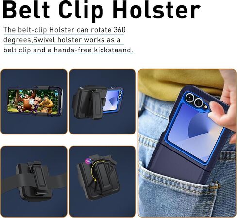 for Samsung Galaxy Z Flip 6 Case, Flip 6 Heavy Duty case,[Belt Clip Holster][Military Grade Protective ][Shockproof] [Dropproof] [Dust-Proof], for GalaxyZ Flip 6 5G (Dark Blue-Belt Clip) in Saudi Arabia