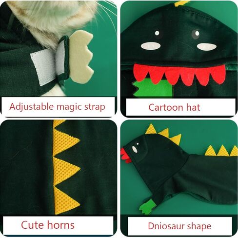 Dog Dinosaur Costume Green Halloween Cat Cape Hooded Pet Dragon Clothes for Puppy Chihuahua Yorkie (Large, Green) in Kuwait