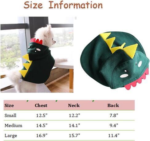 Dog Dinosaur Costume Green Halloween Cat Cape Hooded Pet Dragon Clothes for Puppy Chihuahua Yorkie (Large, Green) in Kuwait