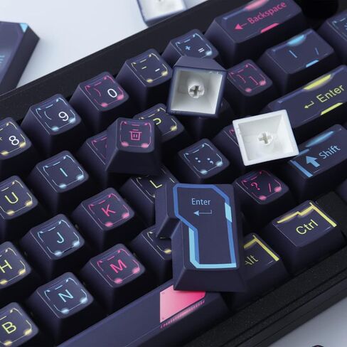 أغطية مفاتيح PBT 143 مفتاحًا، أغطية مفاتيح Cyberpunk، أغطية مفاتيح مخصصة بلون الكرز، أغطية مفاتيح مخصصة للتسامي مع شريط مسافة 6.25u 7u لمفاتيح Cherry Gateron MX، لوحة المفاتيح الميكانيكية تخطيطات الولايات المتحدة/ISO المملكة المتحدة in Kuwait