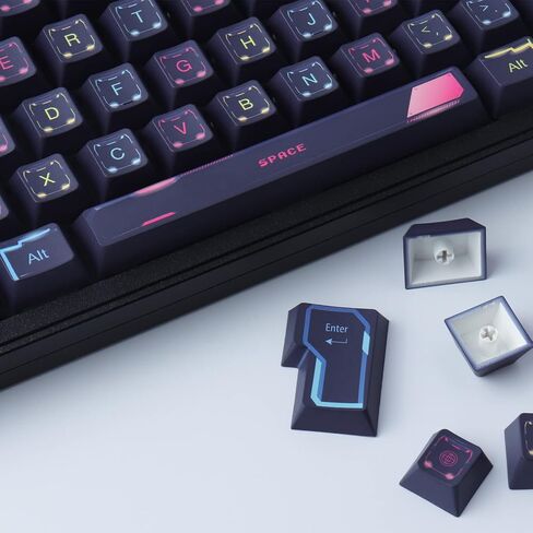 أغطية مفاتيح PBT 143 مفتاحًا، أغطية مفاتيح Cyberpunk، أغطية مفاتيح مخصصة بلون الكرز، أغطية مفاتيح مخصصة للتسامي مع شريط مسافة 6.25u 7u لمفاتيح Cherry Gateron MX، لوحة المفاتيح الميكانيكية تخطيطات الولايات المتحدة/ISO المملكة المتحدة in Kuwait