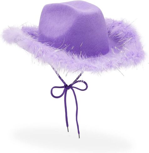 Zodaca White Cowboy Hat for Men and Women with Feathers, Western Felt Fluffy Cowgirl Hat for Halloween Costume, Dress Up Birthday, Bachelorette, and Bachelor Party Accessories in Saudi Arabia