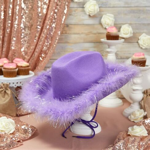 Zodaca White Cowboy Hat for Men and Women with Feathers, Western Felt Fluffy Cowgirl Hat for Halloween Costume, Dress Up Birthday, Bachelorette, and Bachelor Party Accessories in Saudi Arabia