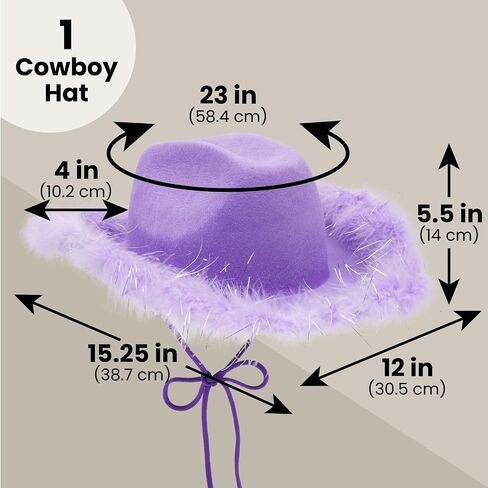 Zodaca White Cowboy Hat for Men and Women with Feathers, Western Felt Fluffy Cowgirl Hat for Halloween Costume, Dress Up Birthday, Bachelorette, and Bachelor Party Accessories in Saudi Arabia