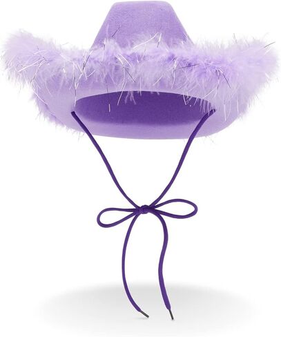 Zodaca White Cowboy Hat for Men and Women with Feathers, Western Felt Fluffy Cowgirl Hat for Halloween Costume, Dress Up Birthday, Bachelorette, and Bachelor Party Accessories in Saudi Arabia