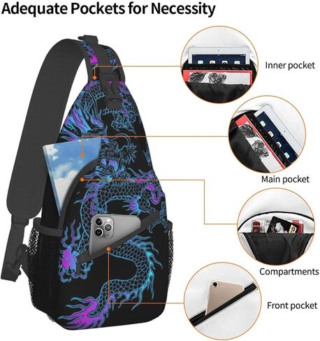 Dragon Pattern Sling Backpack Crossbody Sling Bag for Women Men Multipurpose Travel Hiking Chest Bag Daypack in Saudi Arabia
