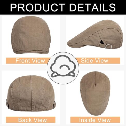 Qossi 2 Pack Newsboy Hats for Men Flat Cap Cotton Adjustable Breathable Irish Cabbie Ivy Driving Hunting Hat in Kuwait