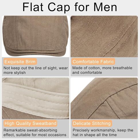 Qossi 2 Pack Newsboy Hats for Men Flat Cap Cotton Adjustable Breathable Irish Cabbie Ivy Driving Hunting Hat in Kuwait