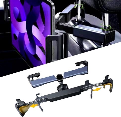 1 قطعة حامل هاتف وسادة خلفي للسيارة، حامل لوحة مسطحة تلسكوبي قابل للتعديل، حامل iPad للأطفال في المقعد الخلفي للسيارة، مناسب لجهاز iPad Pro Air Mini، Galaxy Tab (أسود) in Kuwait