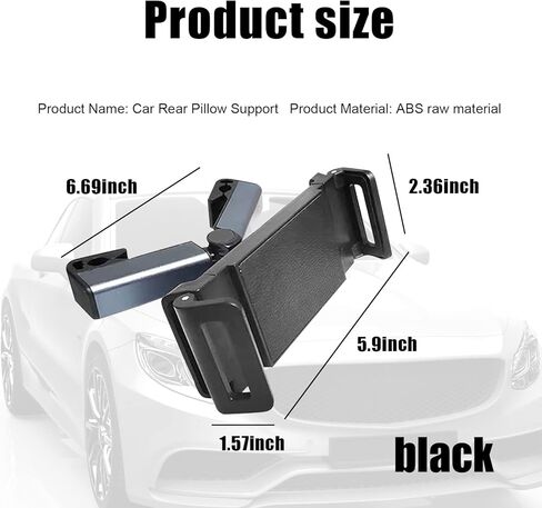 1 قطعة حامل هاتف وسادة خلفي للسيارة، حامل لوحة مسطحة تلسكوبي قابل للتعديل، حامل iPad للأطفال في المقعد الخلفي للسيارة، مناسب لجهاز iPad Pro Air Mini، Galaxy Tab (أسود) in Kuwait