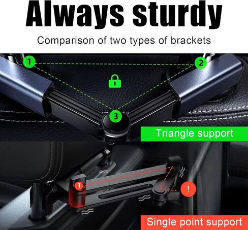 1 قطعة حامل هاتف وسادة خلفي للسيارة، حامل لوحة مسطحة تلسكوبي قابل للتعديل، حامل iPad للأطفال في المقعد الخلفي للسيارة، مناسب لجهاز iPad Pro Air Mini، Galaxy Tab (أسود) in Kuwait