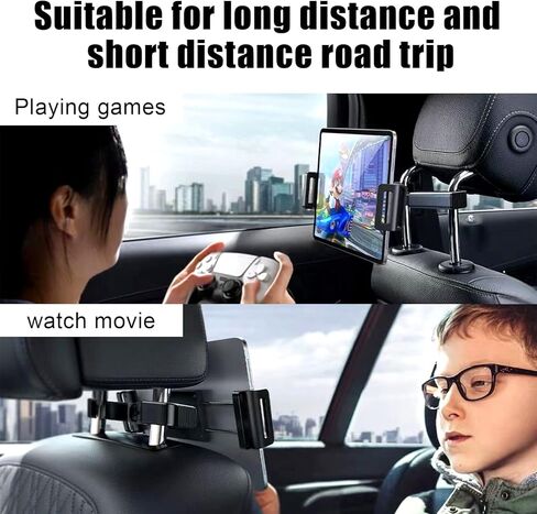 1 قطعة حامل هاتف وسادة خلفي للسيارة، حامل لوحة مسطحة تلسكوبي قابل للتعديل، حامل iPad للأطفال في المقعد الخلفي للسيارة، مناسب لجهاز iPad Pro Air Mini، Galaxy Tab (أسود) in Kuwait