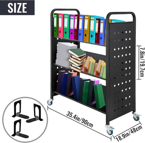 عربة كتب للمكتبة سعة 200 رطل من Hasopy، عربة كتب دوارة على جانب واحد على شكل حرف V مع 4 عجلات قابلة للقفل للأرفف المنزلية والمكتب وشاحنة الكتب المدرسية باللون الأزرق in Kuwait