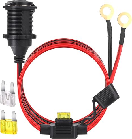 12V/24V Fixed Thread Cigarette Lighter Socket Extension Cable with Perforated Terminal, Direct Battery Type, car Cigarette Lighter Adapter. 14AWG 20A Heavy Duty Cable 10FT（Free Two Blade fuses） in Kuwait