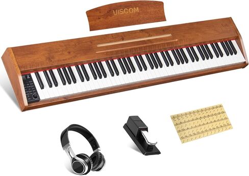 Digital Piano 88 Key Semi-Weighted Keyboard for Beginners,Full Size Wooden Electric Piano Keyboard Supports USB-MIDI Connection,with Power Adapter,Pedal,Headphone,Cover,Clip,and Stickers in Saudi Arabia